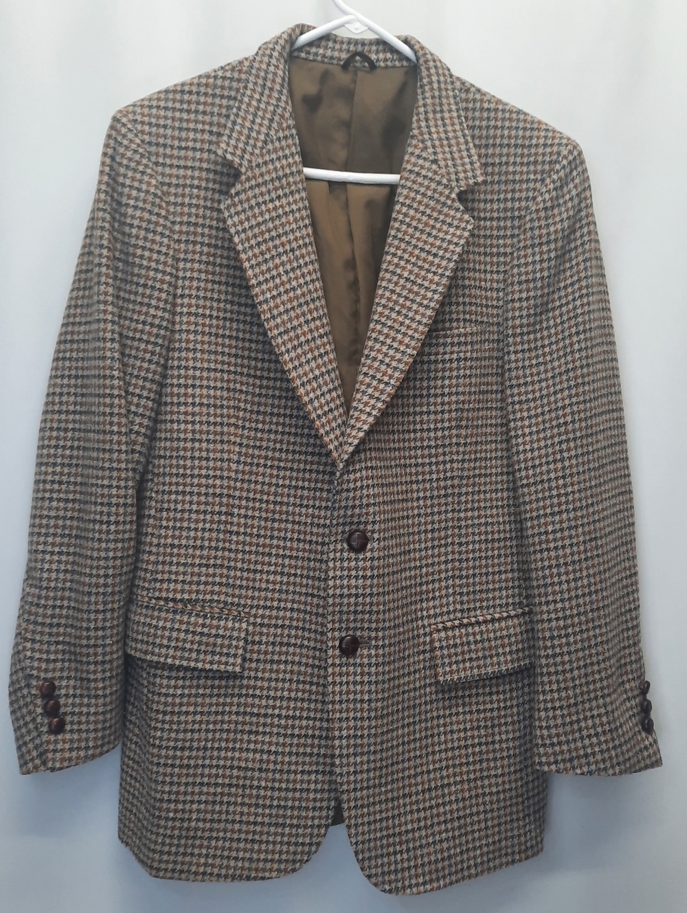 Vintage 70s Sears Tailored Houndstooth Sports Coat 40R Brown Gun Club Check
